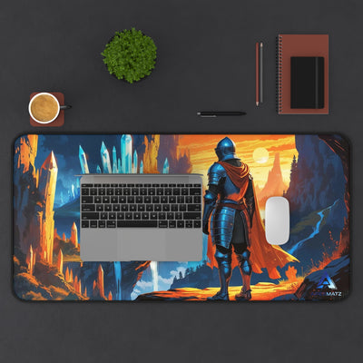 ApexMatz Crystal Sentinel Gaming Deskmat - Large Fantasy Knight & Landscape Mouse Pad