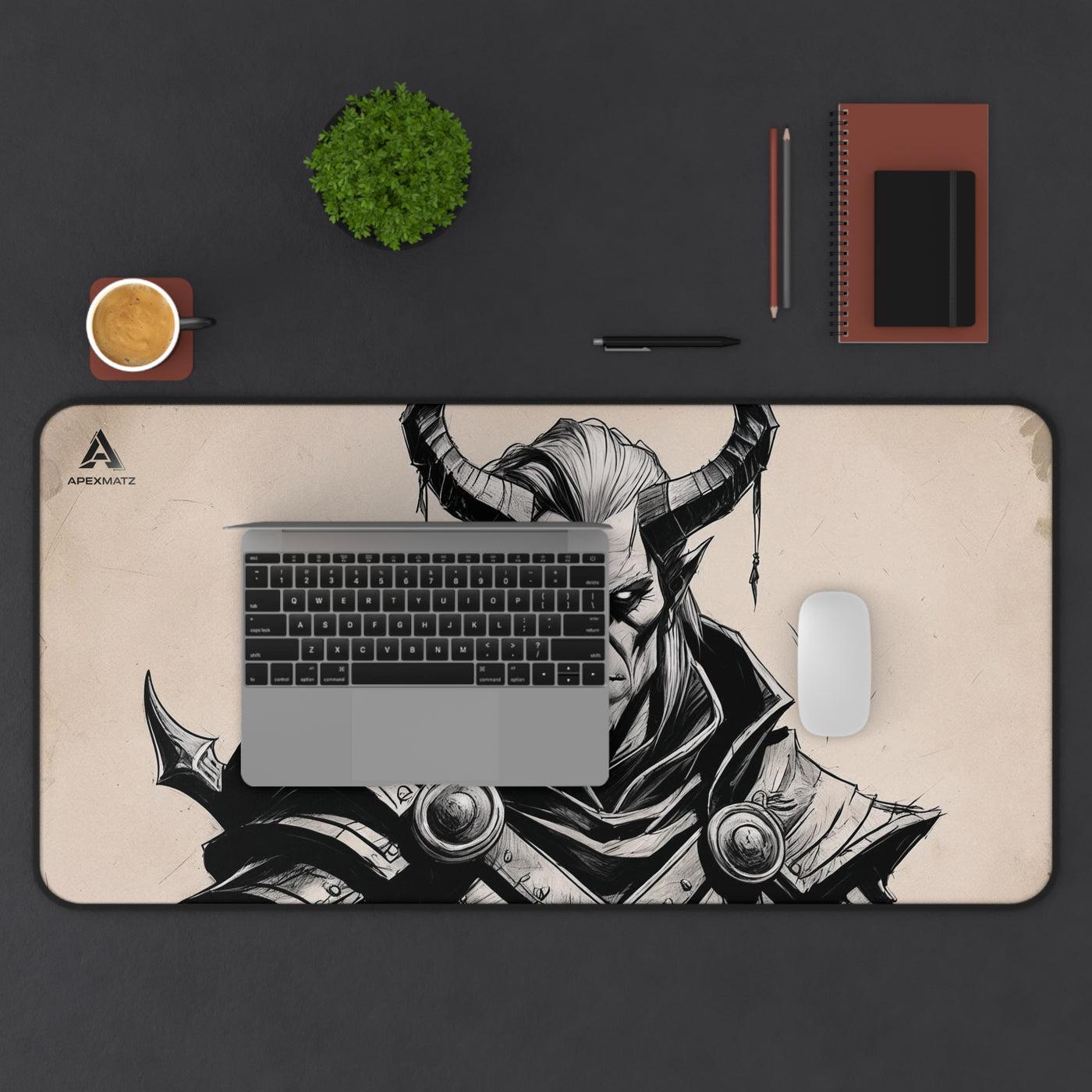 ApexMatz Eldritch Regent Gaming Deskmat - Large Black & White Dark Fantasy Mouse Pad