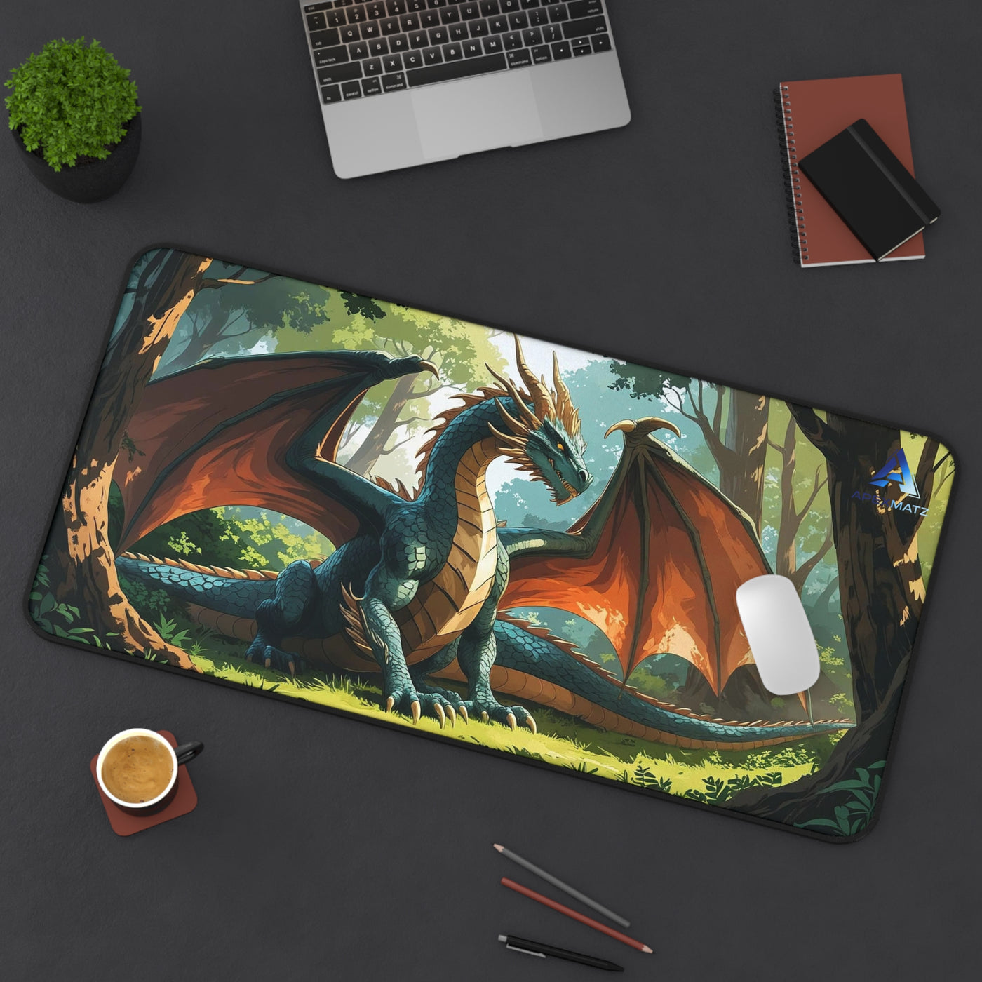 ApexMatz Forest Guardian Gaming Deskmat - Large Fantasy Mythical Dragon Mouse Pad