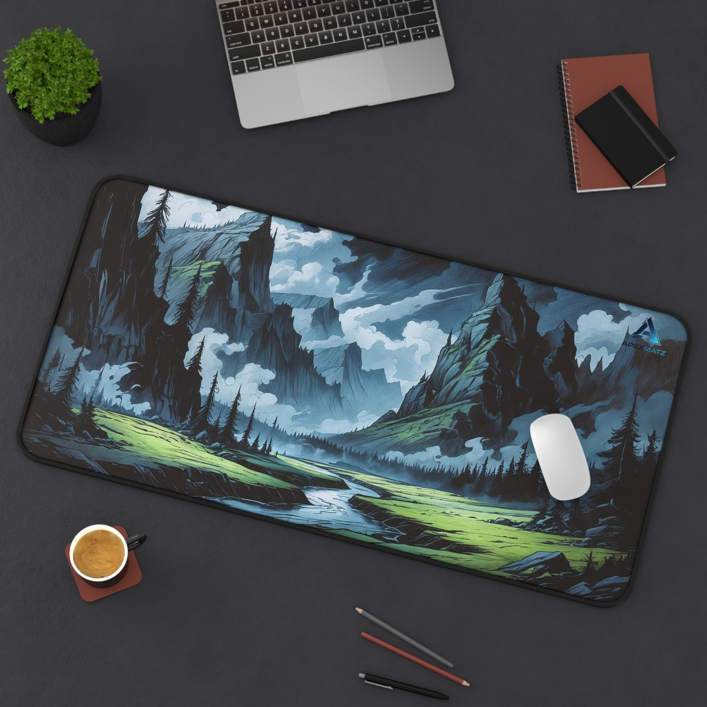 ApexMatz Valley of Shadow Gaming Deskmat - Large Fantasy Mountain Valley Mouse Pad