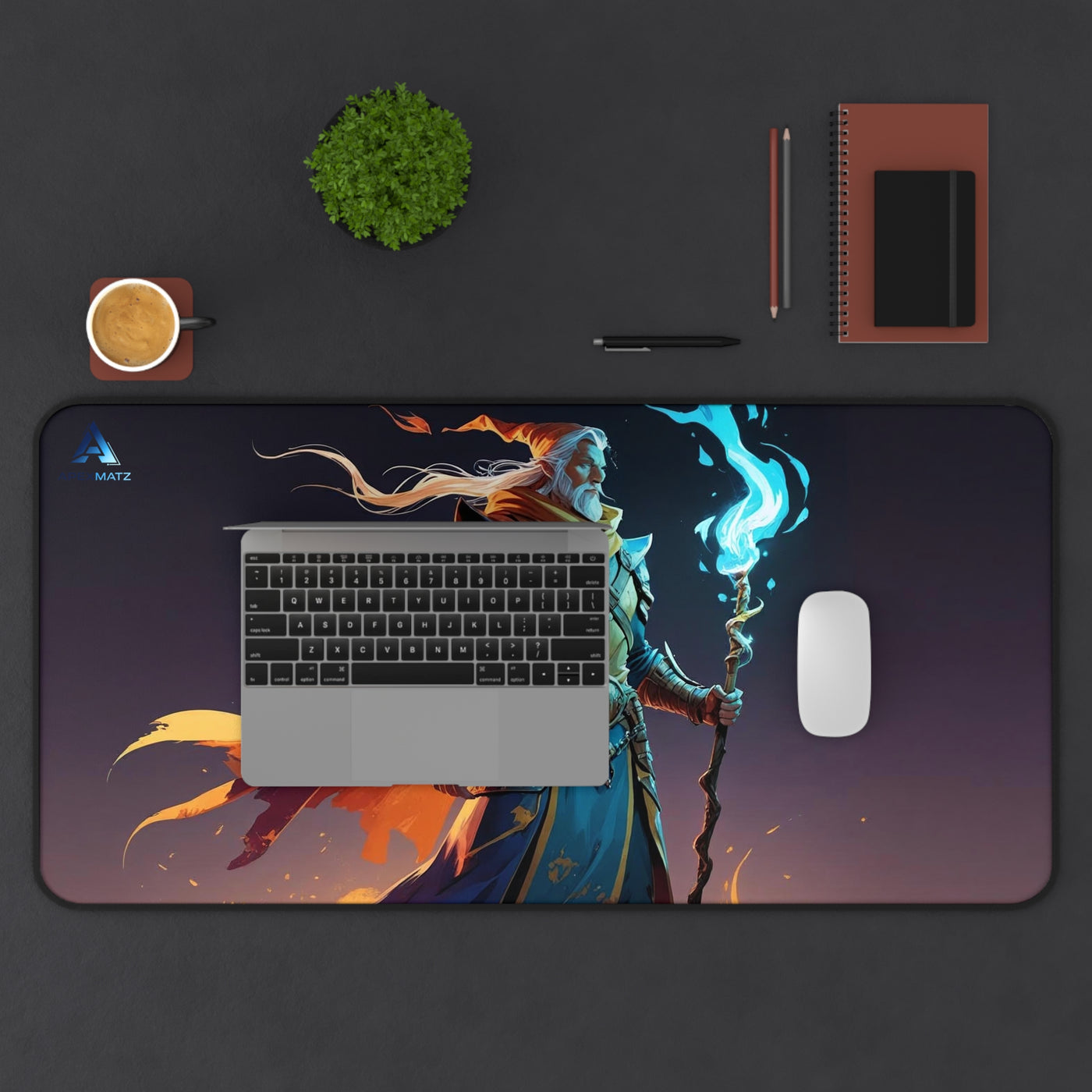 ApexMatz Flame Weaver Gaming Deskmat - Large Fantasy Wizard & Blue Flame Mouse Pad