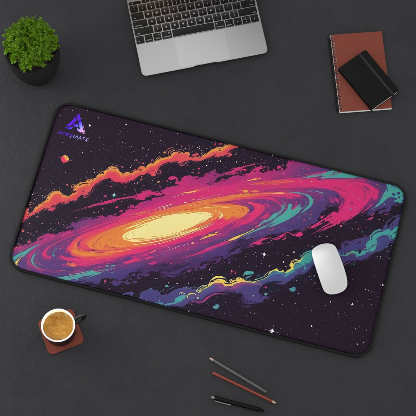 ApexMatz Galactic Swirl Gaming Deskmat - Large Vibrant Spiral Galaxy Mouse Pad