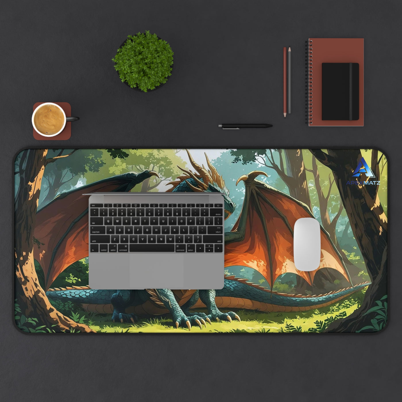 ApexMatz Forest Guardian Gaming Deskmat - Large Fantasy Mythical Dragon Mouse Pad