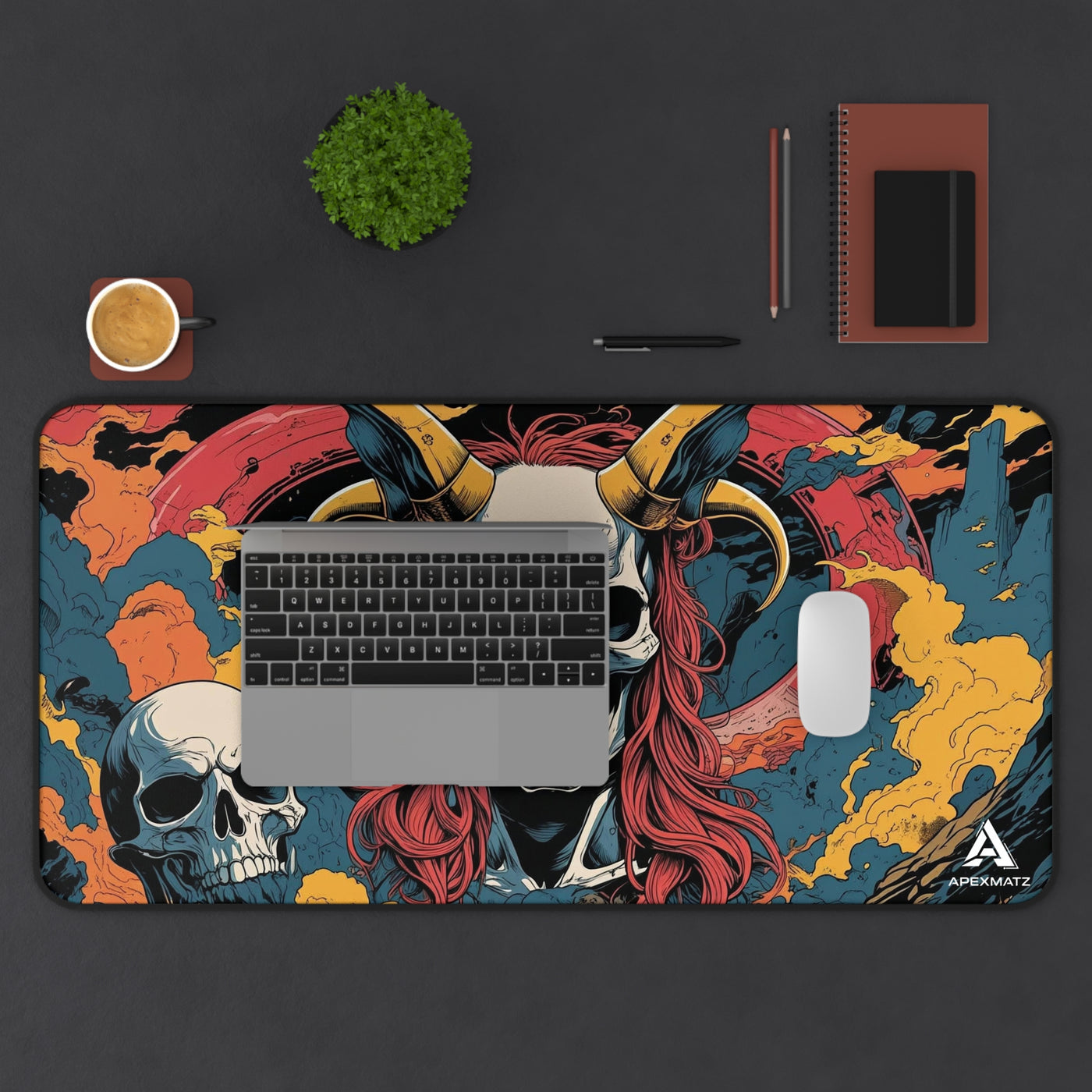 ApexMatz Demon Skull Gaming Deskmat - Large Horned Skull Mouse Pad