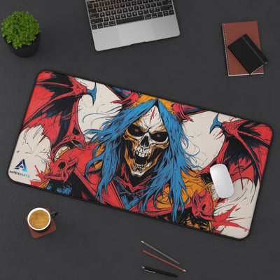 ApexMatz Archfiend's Fury Gaming Deskmat - Large Vibrant Skull & Blue Hair Mouse Pad