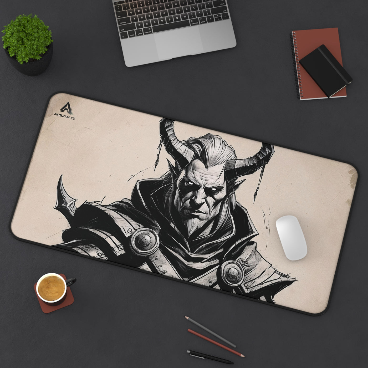 ApexMatz Eldritch Regent Gaming Deskmat - Large Black & White Dark Fantasy Mouse Pad