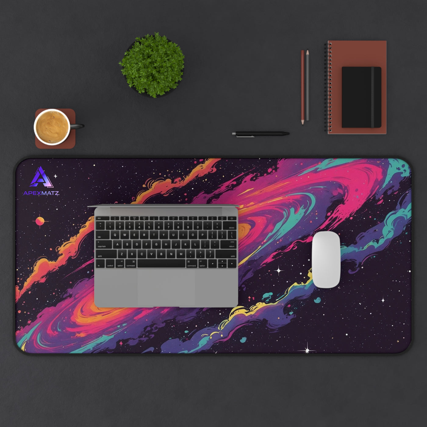 ApexMatz Galactic Swirl Gaming Deskmat - Large Vibrant Spiral Galaxy Mouse Pad