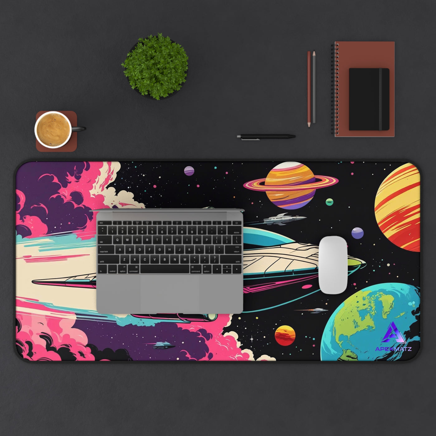 ApexMatz Starship Voyage Gaming Deskmat - Large Retro Sci-Fi Spaceship Mouse Pad