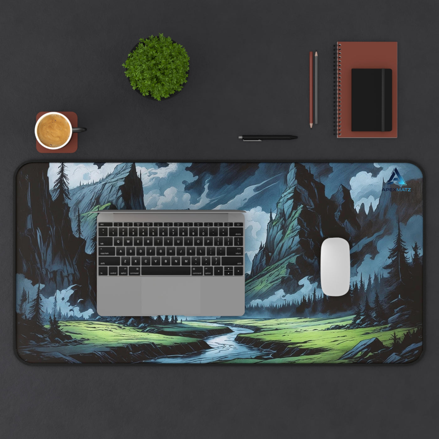 ApexMatz Valley of Shadow Gaming Deskmat - Large Fantasy Mountain Valley Mouse Pad
