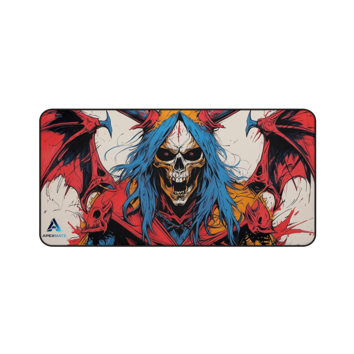 ApexMatz Archfiend's Fury Gaming Deskmat - Large Vibrant Skull & Blue Hair Mouse Pad