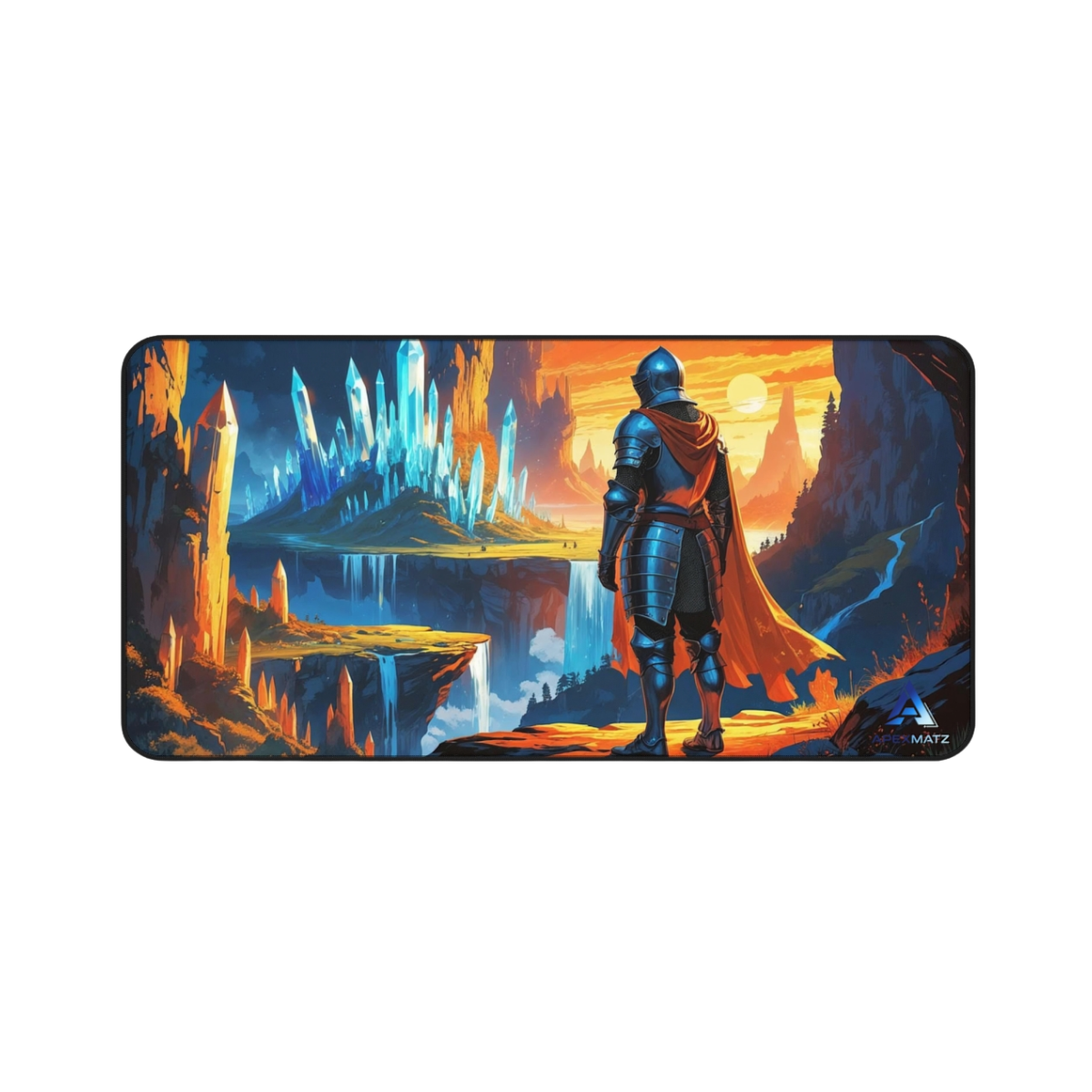 ApexMatz Crystal Sentinel Gaming Deskmat - Large Fantasy Knight & Landscape Mouse Pad