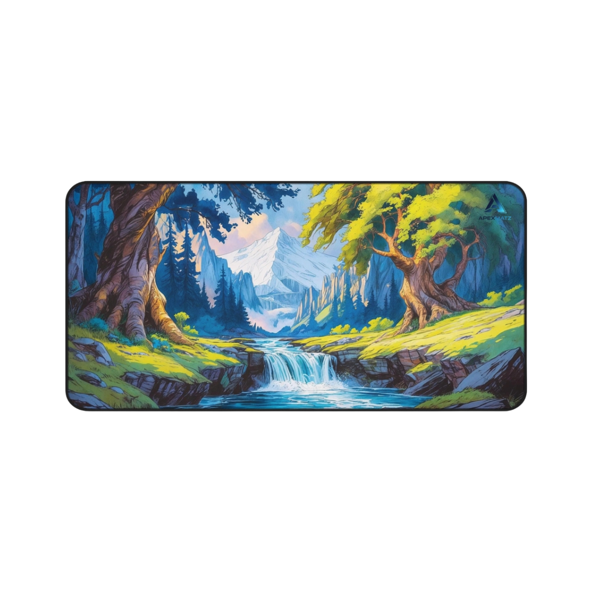 ApexMatz Emerald Falls Gaming Deskmat - Large Fantasy Waterfall & Forest Mouse Pad