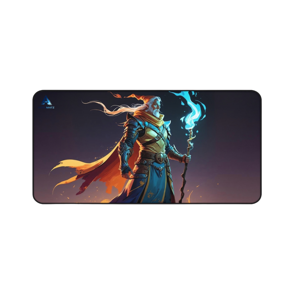 ApexMatz Flame Weaver Gaming Deskmat - Large Fantasy Wizard & Blue Flame Mouse Pad