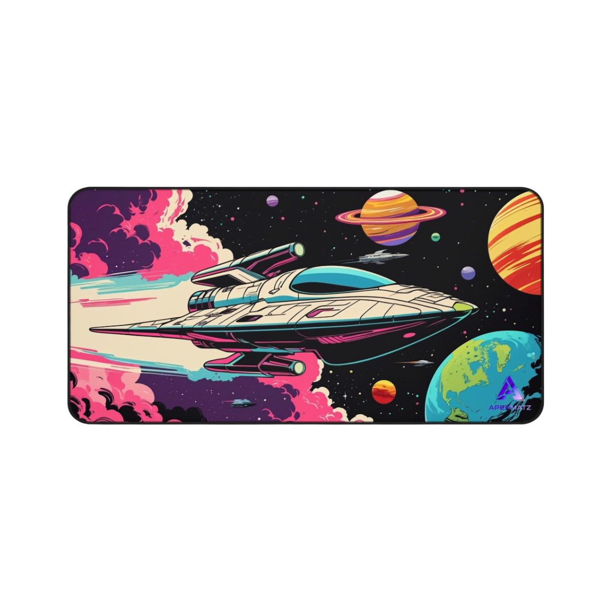 ApexMatz Starship Voyage Gaming Deskmat - Large Retro Sci-Fi Spaceship Mouse Pad