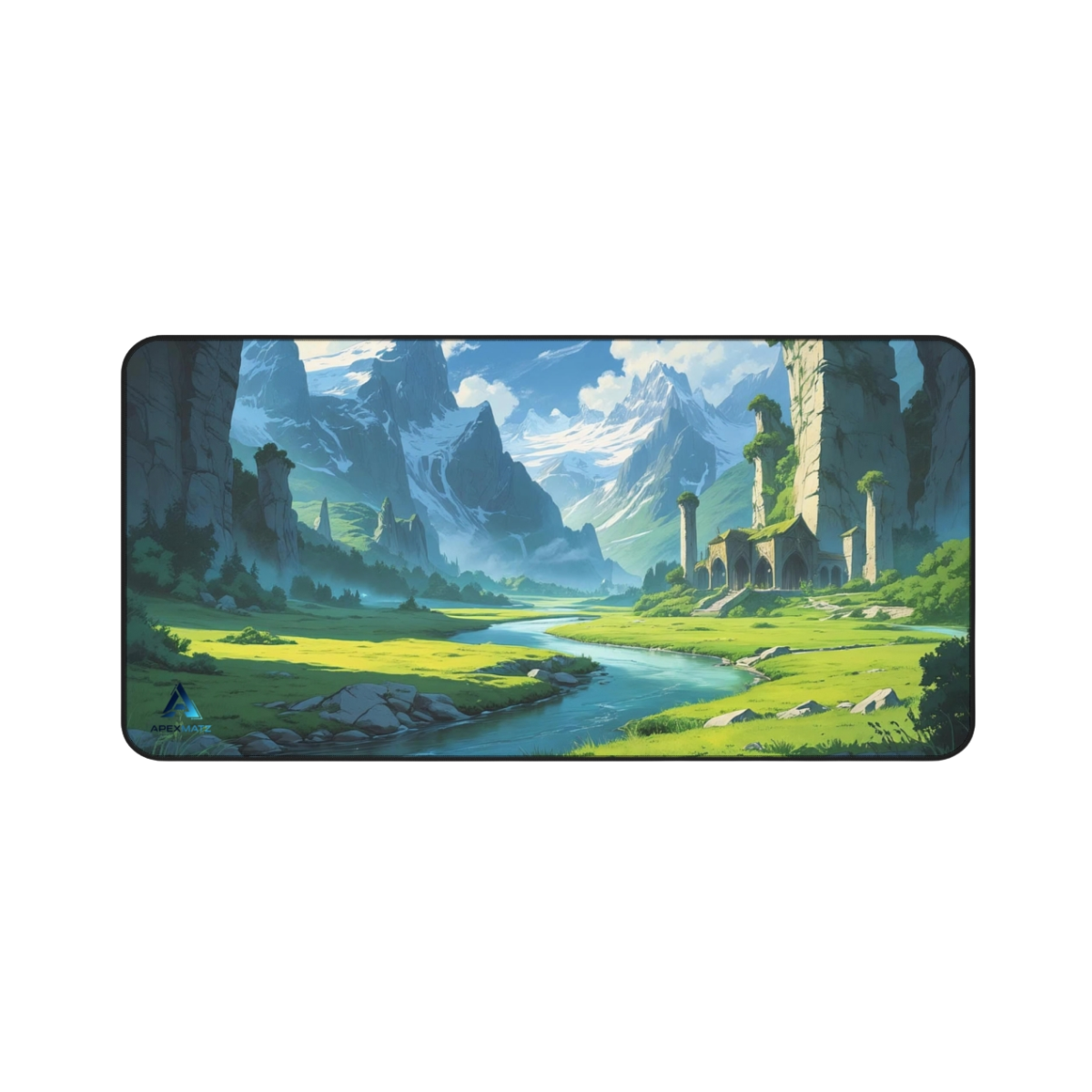 ApexMatz Whispering Peaks Gaming Deskmat - Large Fantasy Landscape & River Mouse Pad